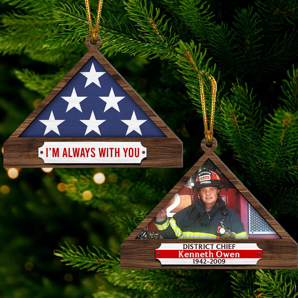 Personalized Memorial Ornament For Firefighrer, Folded Flag - Xmas Home Decoration Gift