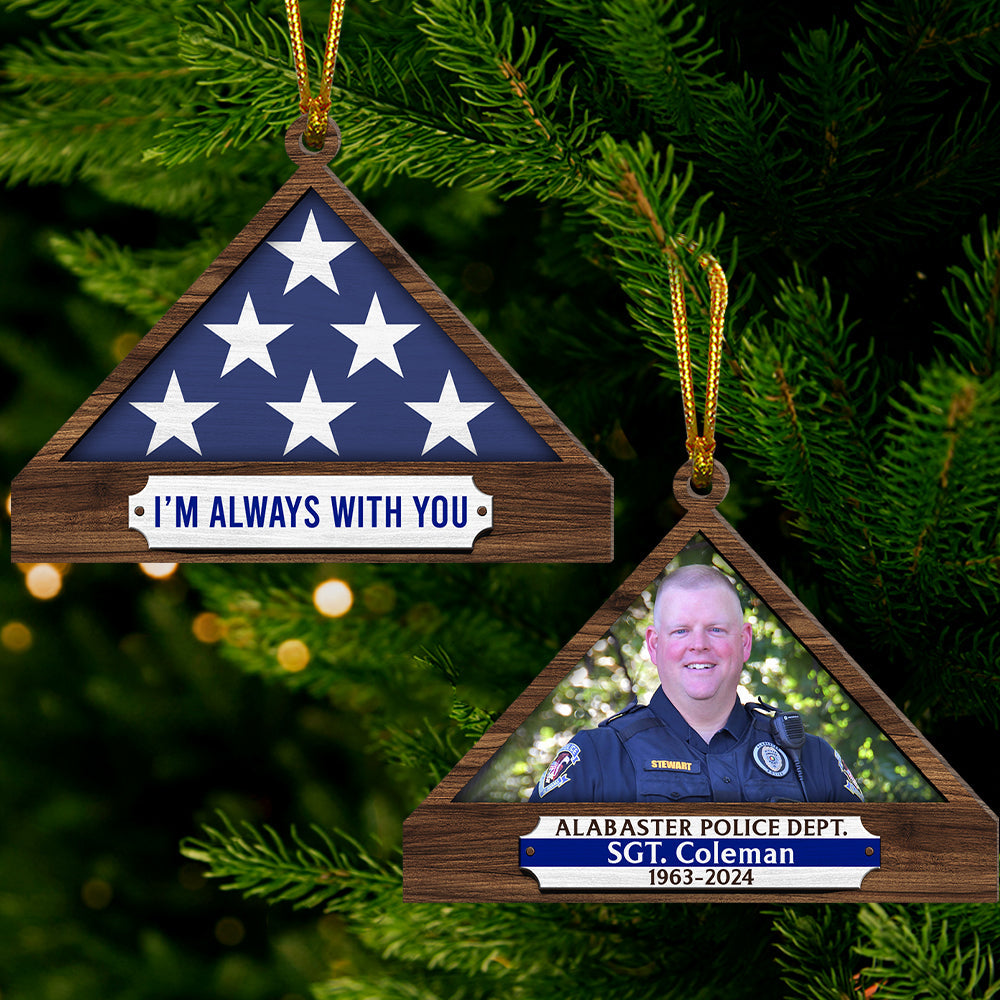 Personalized Memorial Ornament For Police, Folded Flag - Xmas Ornament Gift