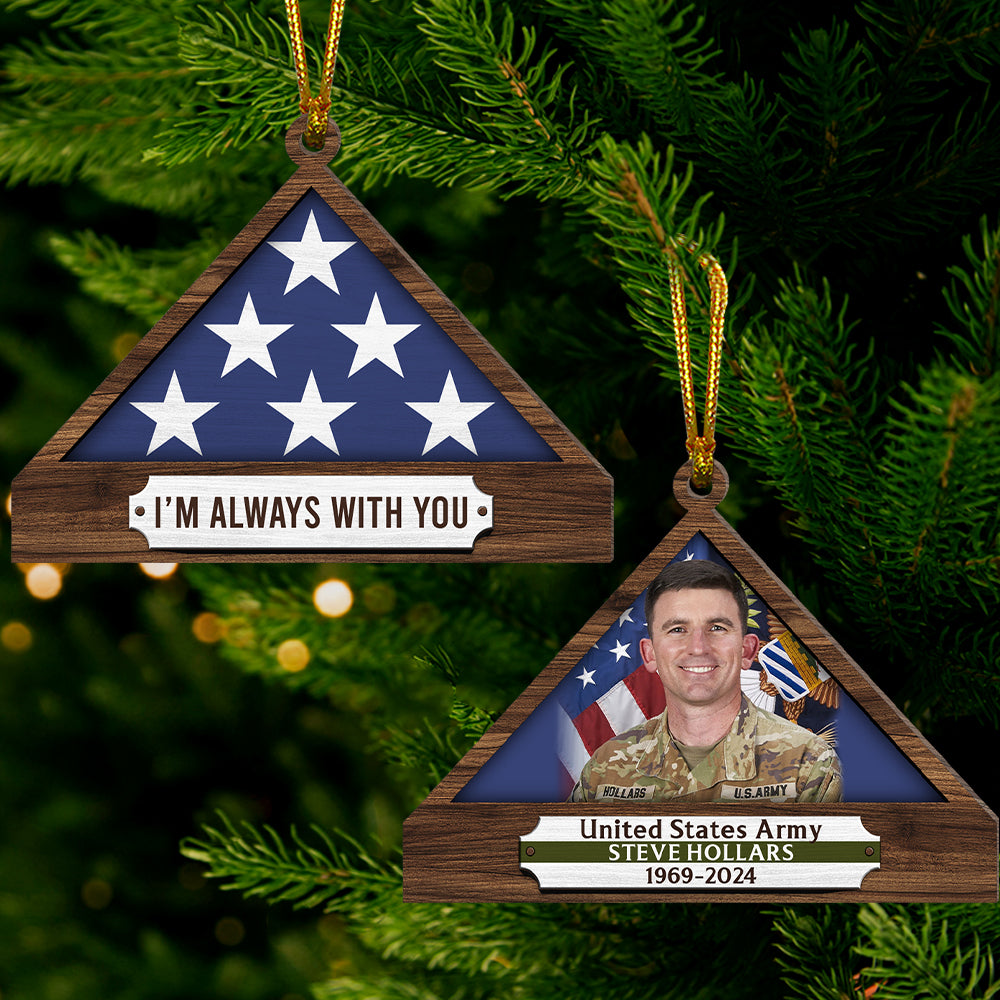 Personalized Memorial Ornament For Veteran, Folded Flag - Family Christmas Ornament Gift
