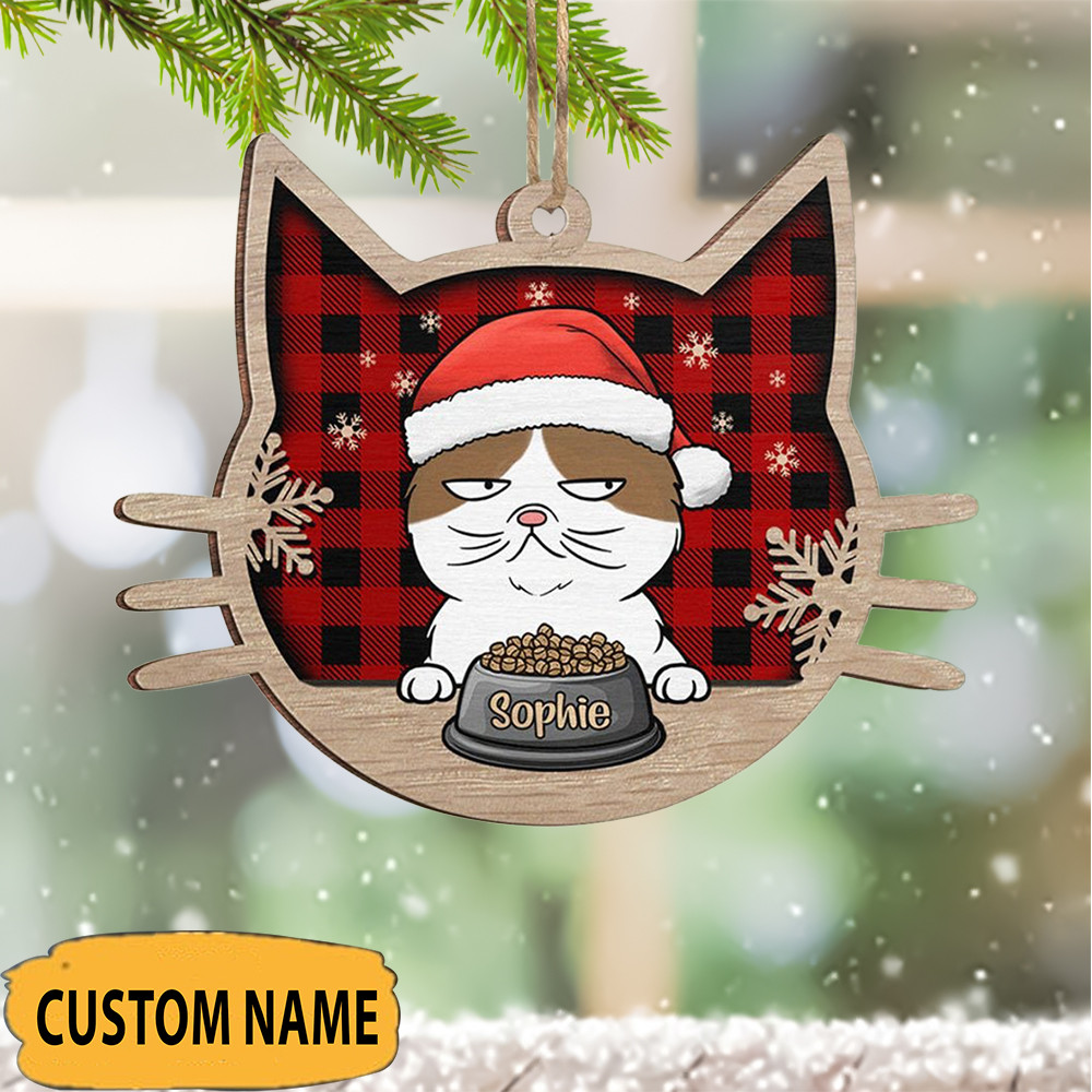 Personalized Meowy Christmas Wood Ornament Angry Cat Funny Christmas Ornament Pet Owners Gifts
