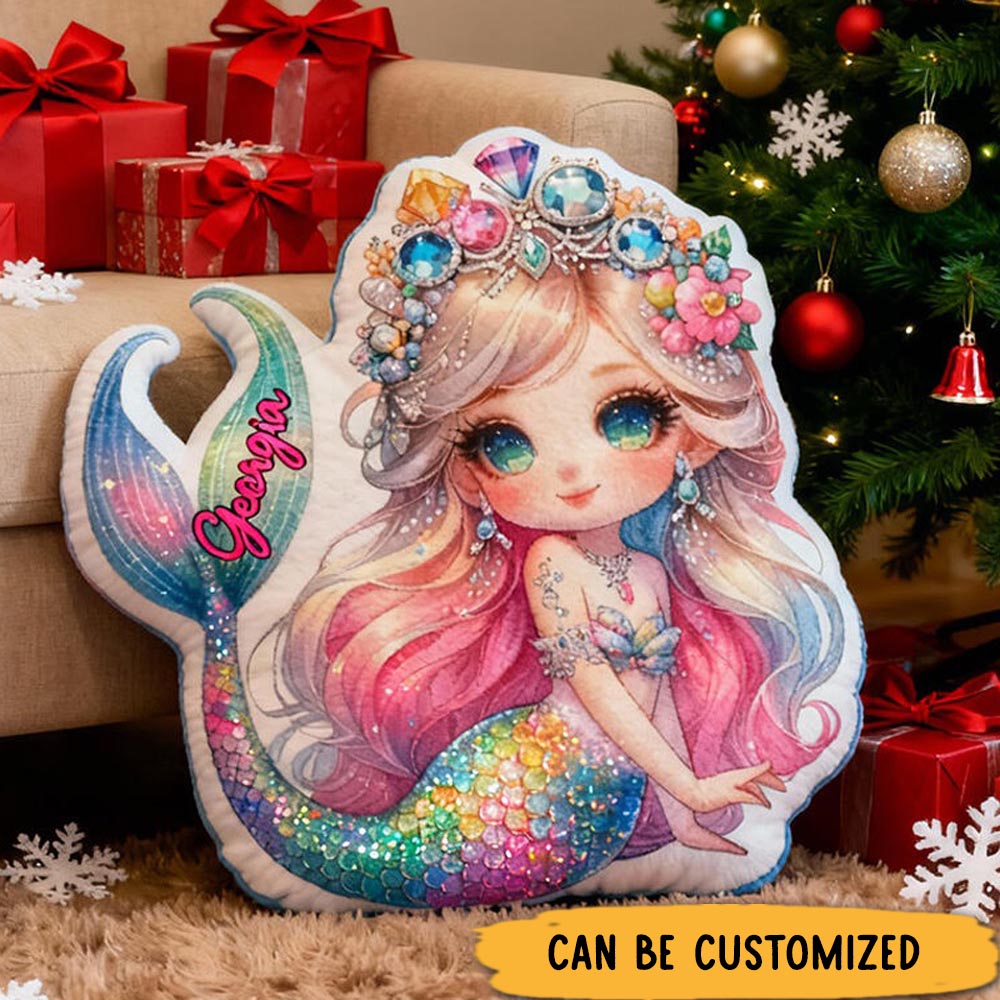 Personalized Mermaid Name Custom Soft Decorative Gift Colorful Ocean Style Cute Magical Dream Sparkling Tail Lovely Princess Cozy Bedroom Fantasy Graphic 3D Print Pillow