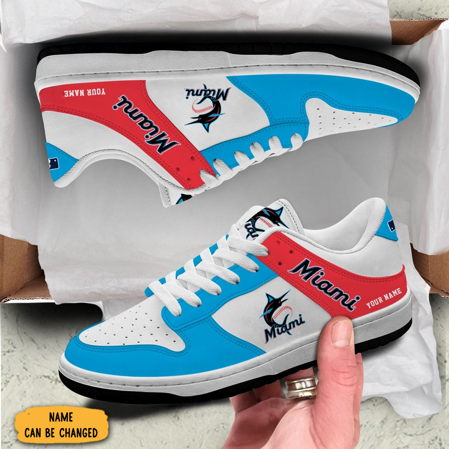Personalized Miami Marlins SB Dunk Low Top Shoes Best Gifts For Baseball Fans
