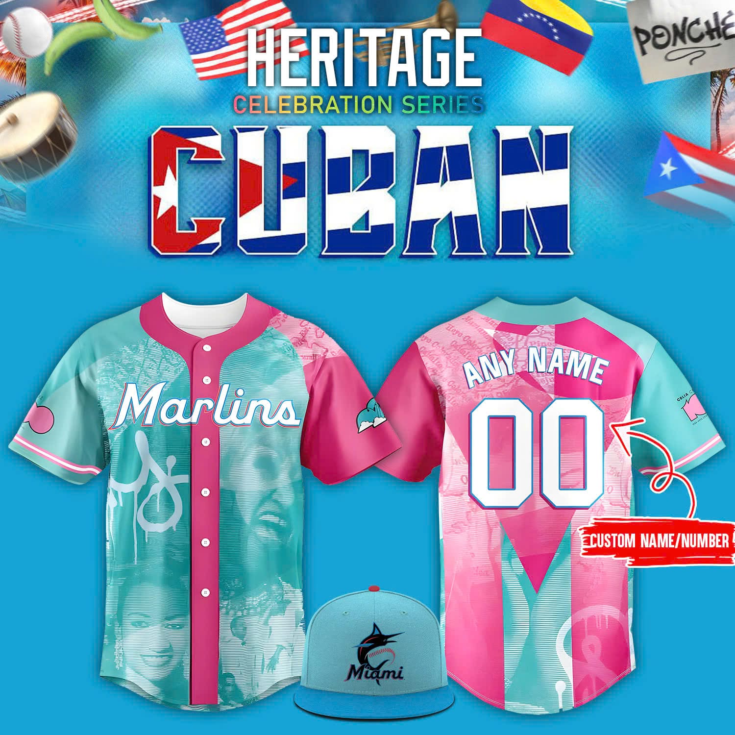 Personalized Miami Marlins x CuBan Heritage Night Jersey Unique Baseball Gifts