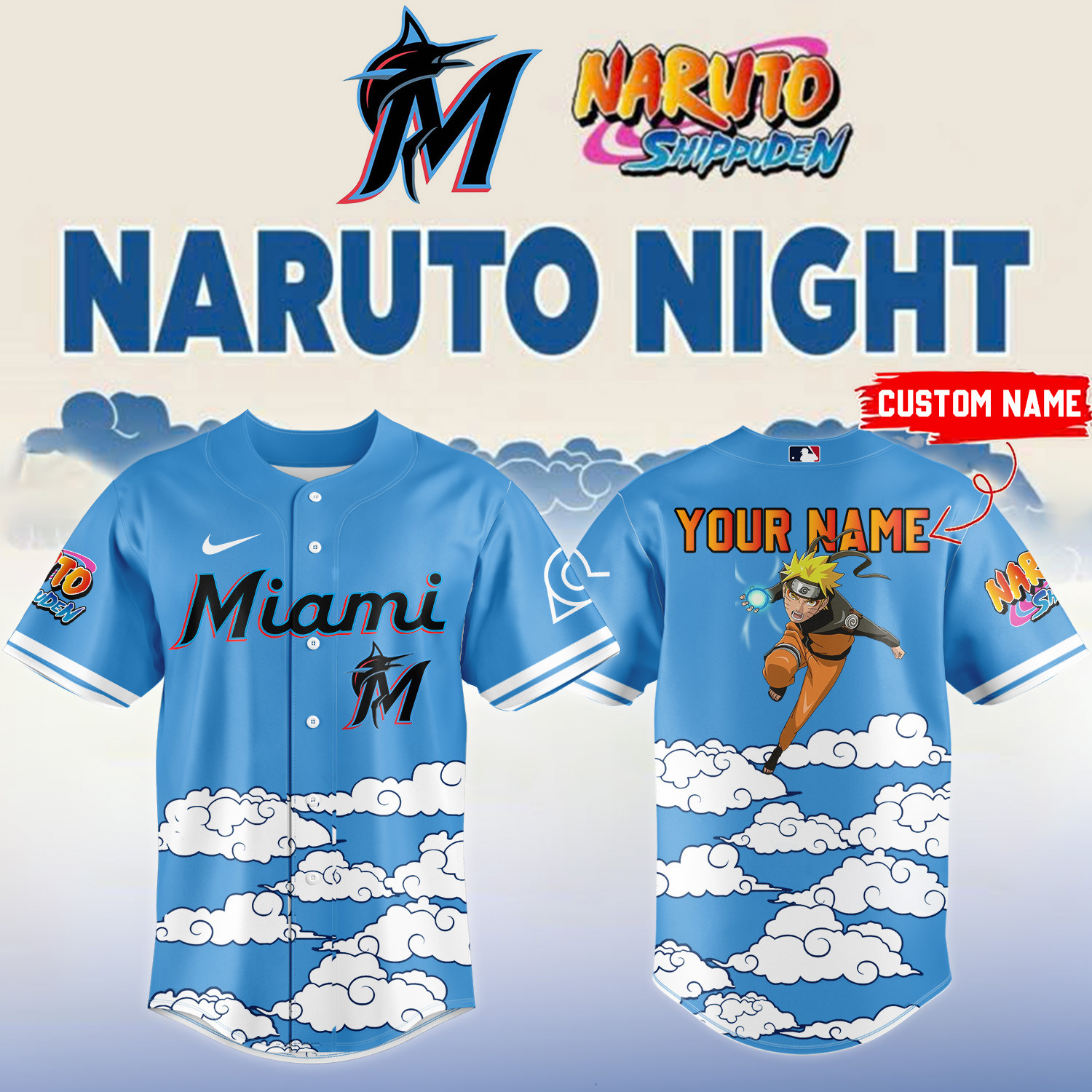 Personalized Miami Marlins x Naruto Night Baseball Jersey Basketball Merch Gift Idea For Boyfriend