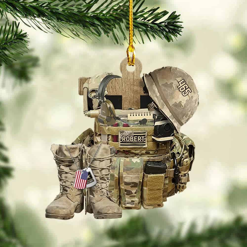 Personalized Military Bulletproof Vest Boots Helmet Personalized Custom Military Memorial Acrylic Ornament Gift For Veteran