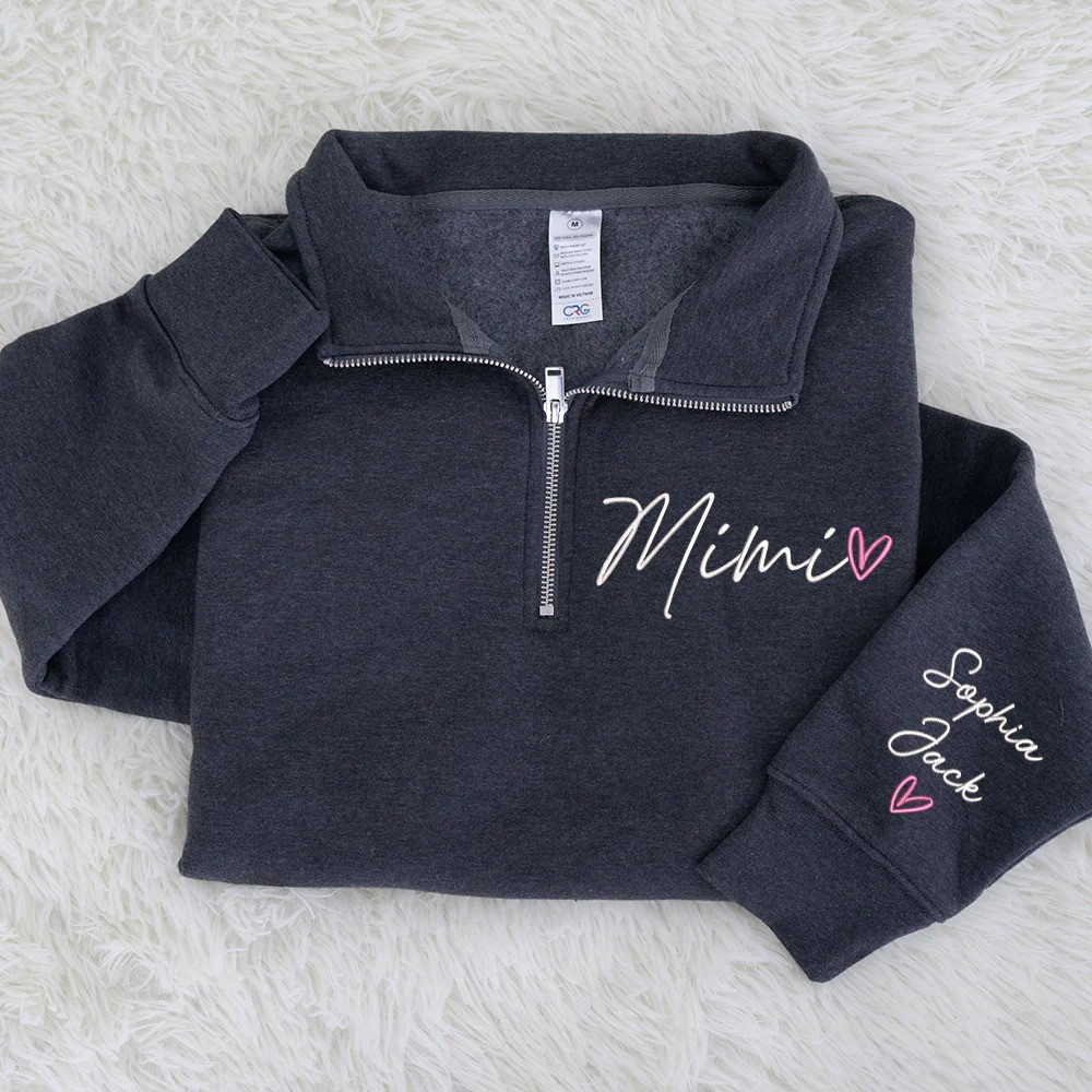 Personalized Mimi Quarter Zip Sweatshirt Grandma Name Pullover Mothers Day Gift Ideas