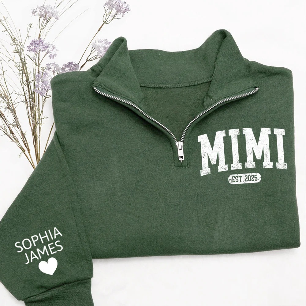 Personalized Mimi Quarter Zip Sweatshirt Grandma Pullover Cozy Family Gift for Mom