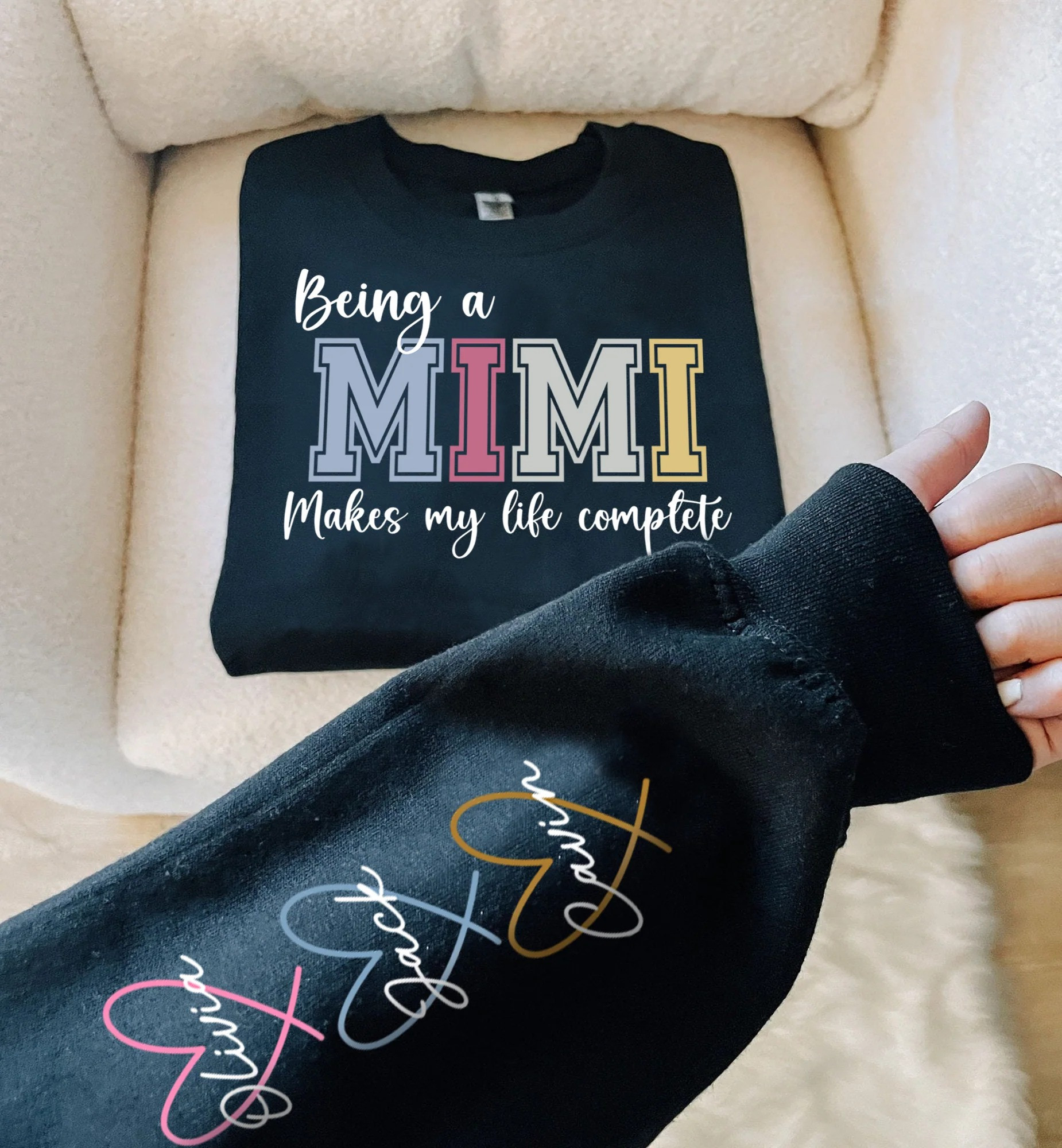 Personalized Mimi Sweatshirt Puzzle Piece Grandkids Names Gift for Mom