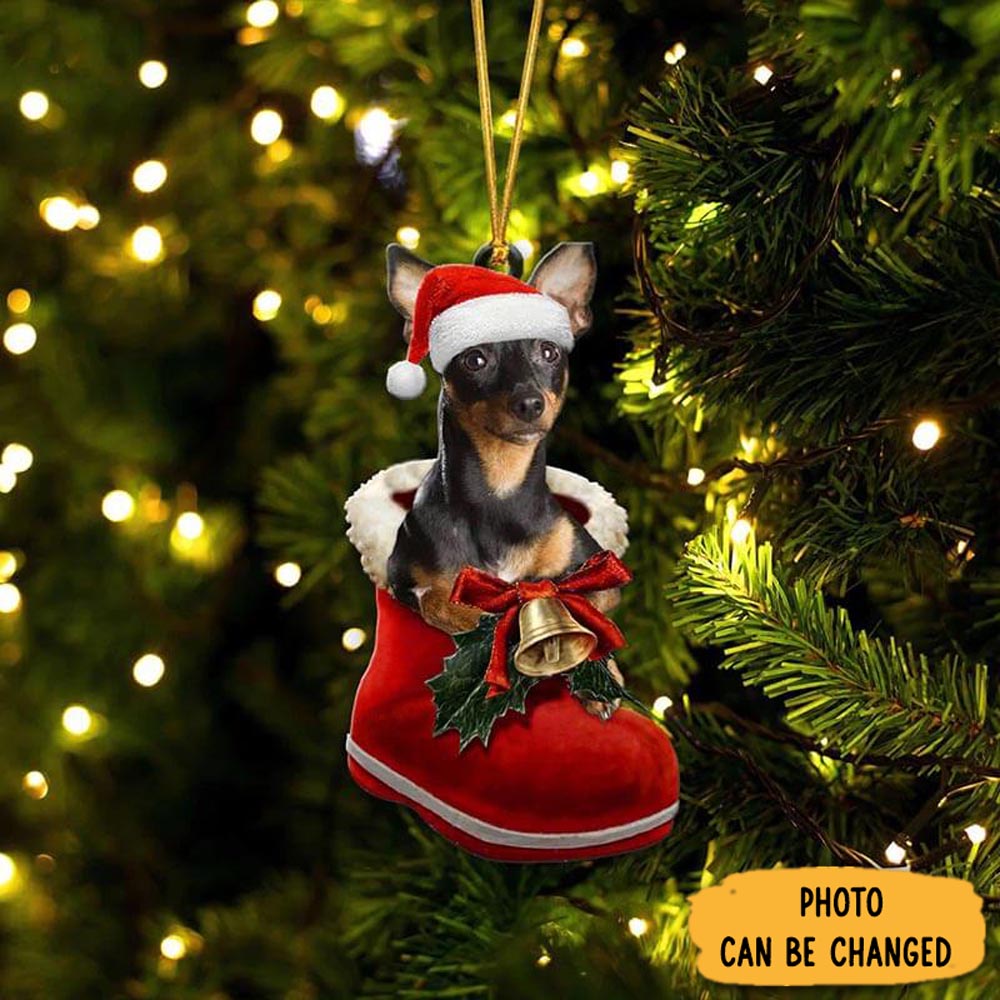 Personalized Miniature Pinscher In Santa Boot Christmas Hanging Ornament Lovely New Year Ornament Keepsake