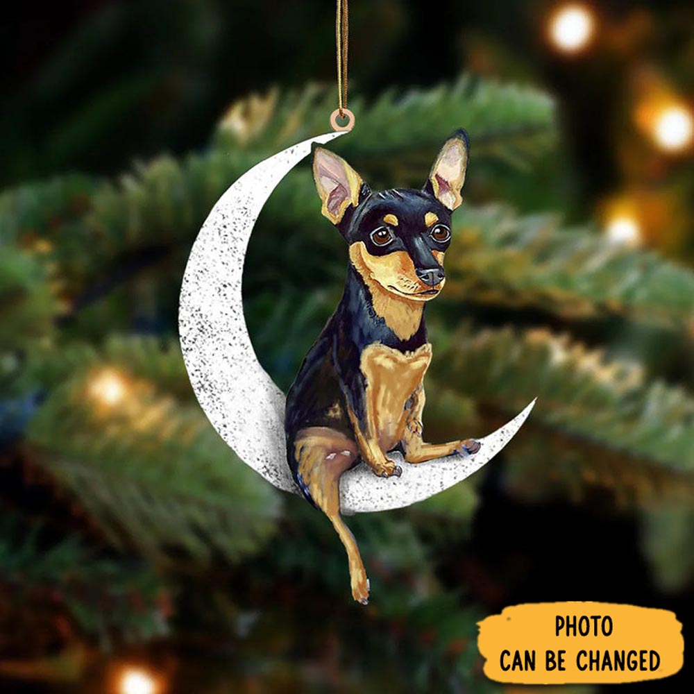 Personalized Miniature Pinscher Sit On The Moon Ornament Special Father's Day Ornament Gift