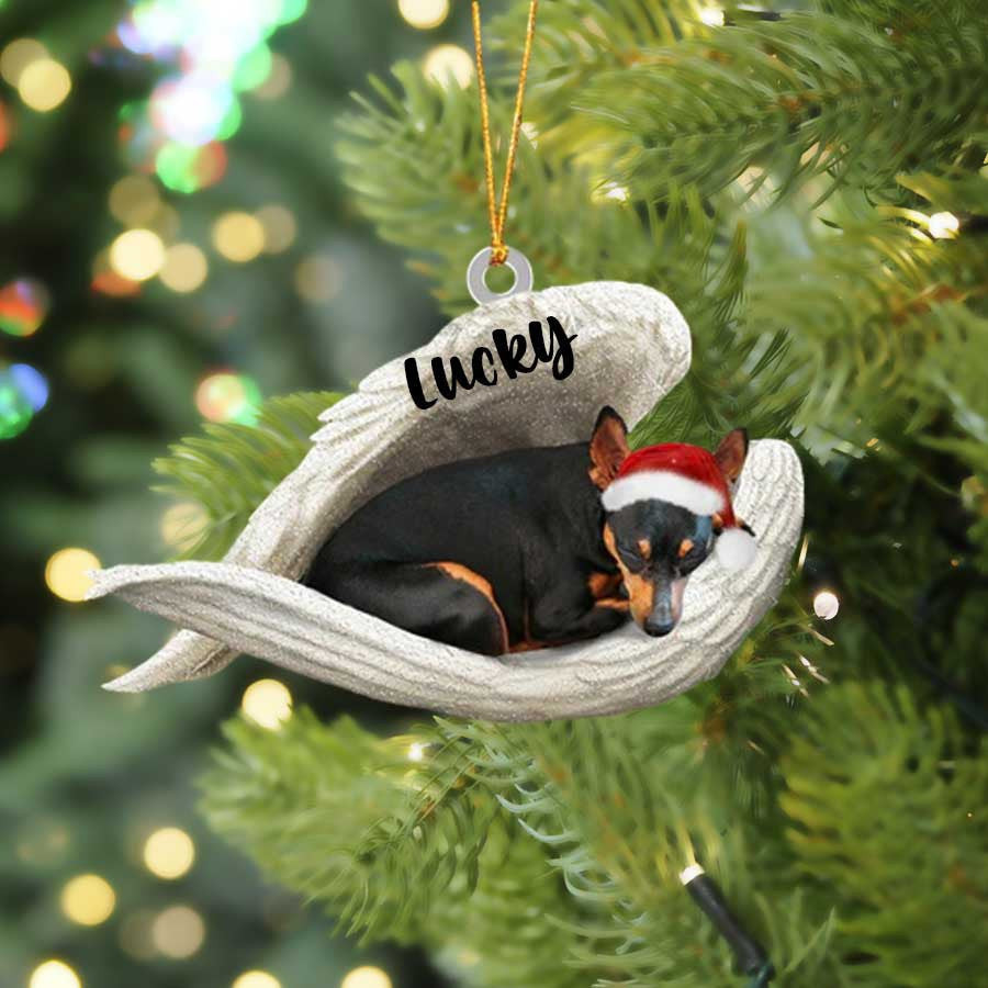 Personalized Miniature Pinscher Sleeping Angel Christmas Flat Acrylic Dog Ornament Memorial Dog Gift