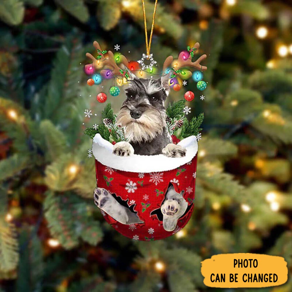 Personalized Miniature Schnauzer In Snow Pocket Christmas Ornament Perfect Ornament Gift For Her
