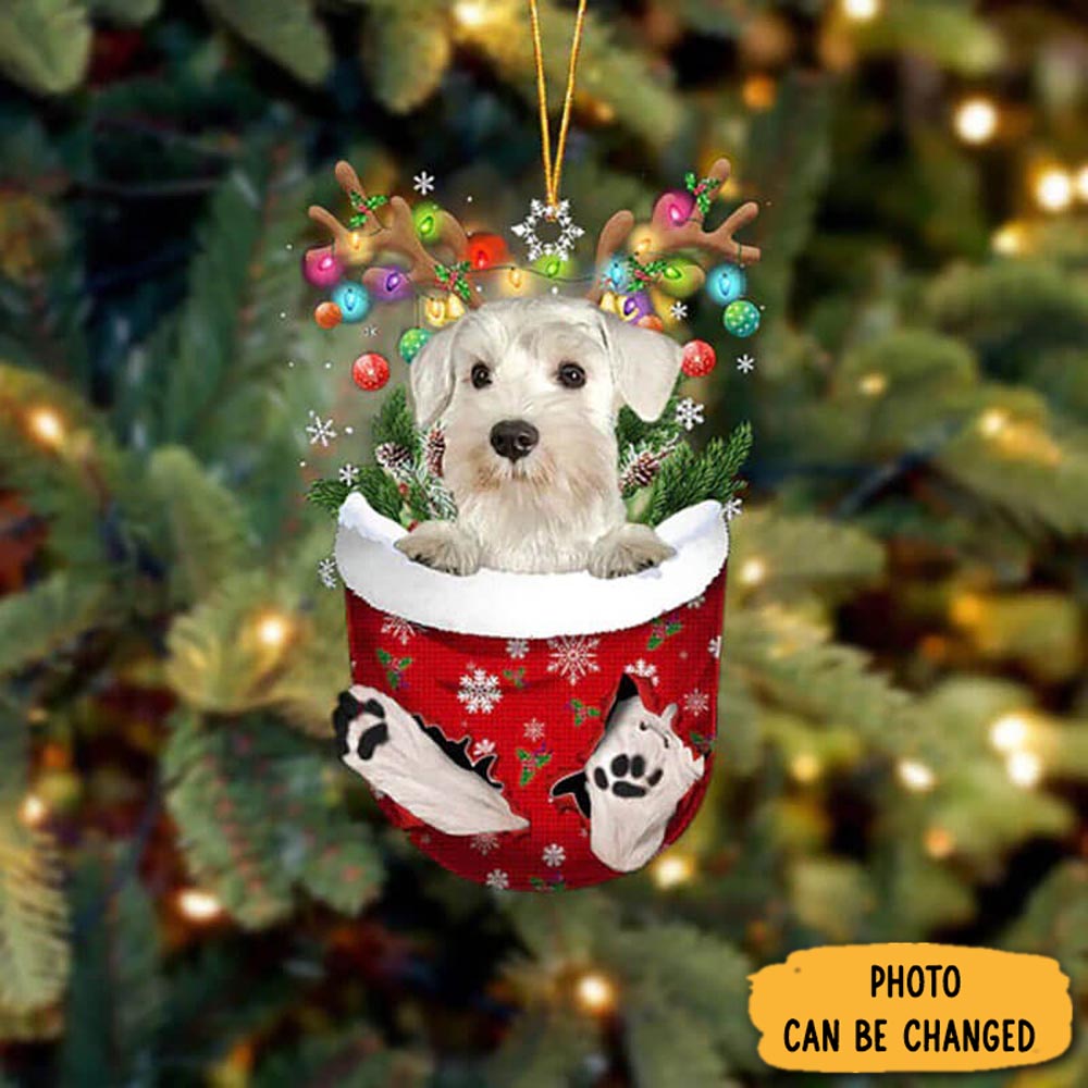 Personalized Miniature Schnauzer In Snow Pocket Christmas Ornament Thoughtful Ornament Gift For Dad