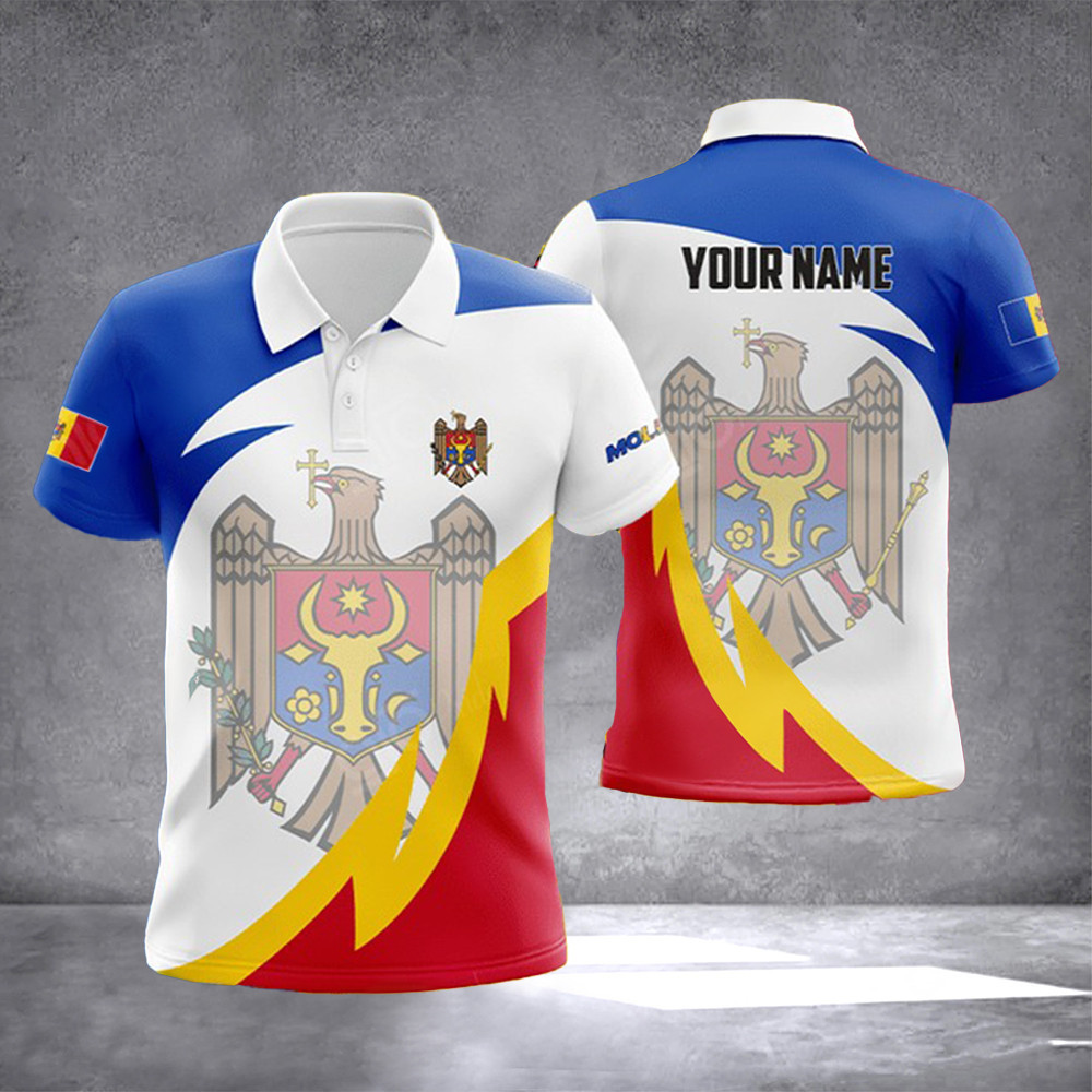 Personalized Moldova Vortex Symbol And Coat Of Arm Polo Shirt Republic Of Moldova Emblem