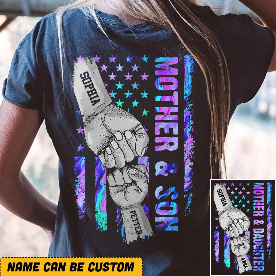 Personalized Mom And Kid Hand American Flag T-Shirt Mother's Day Shirt Gift For Wife