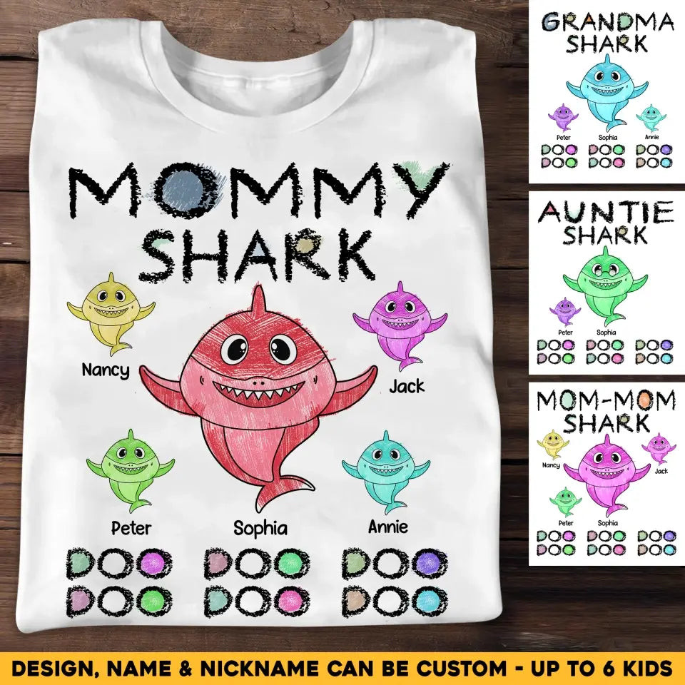 Personalized Mommy Shark Grandma Shark Colorful With Kid Names T-Shirt Mother's Day Shirt Presents For Mom