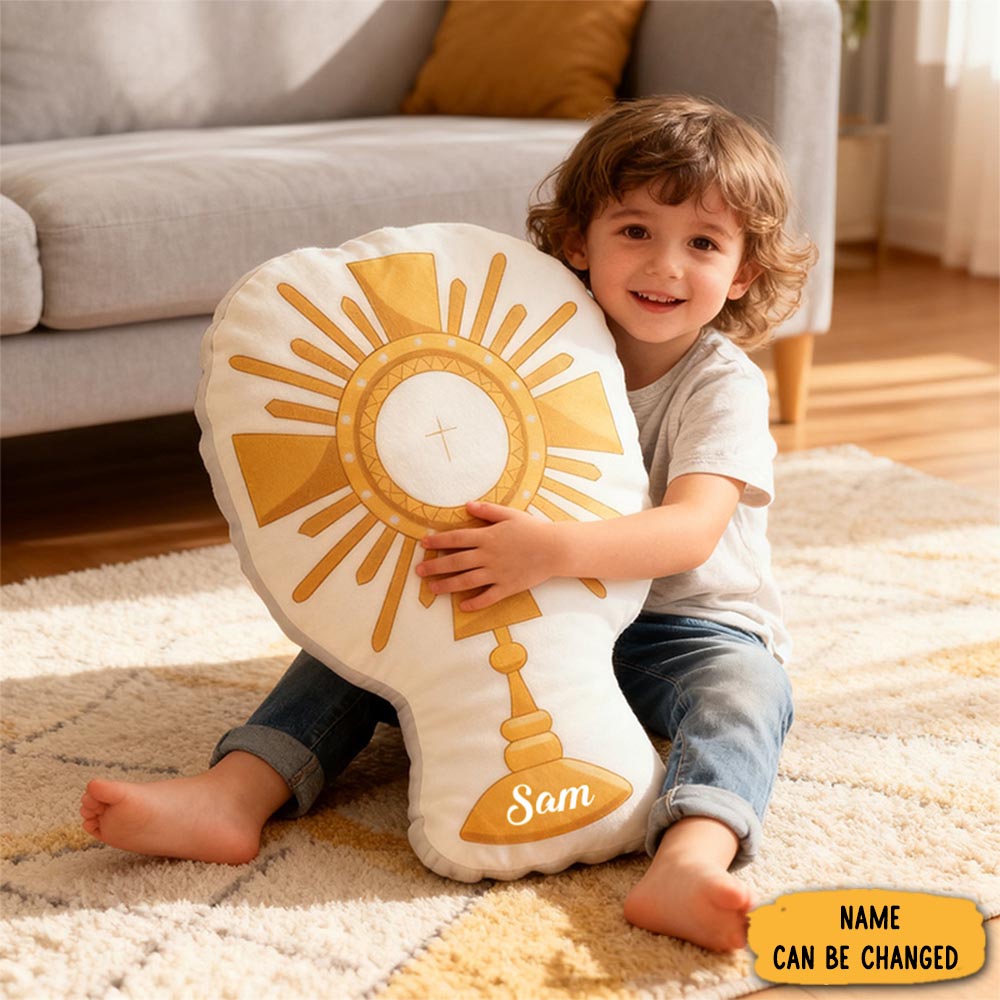 Personalized Monstrance Pillow With Custom Name Home Decor Religious Pillow Catholic Gift Faith Gift Mass Pillow