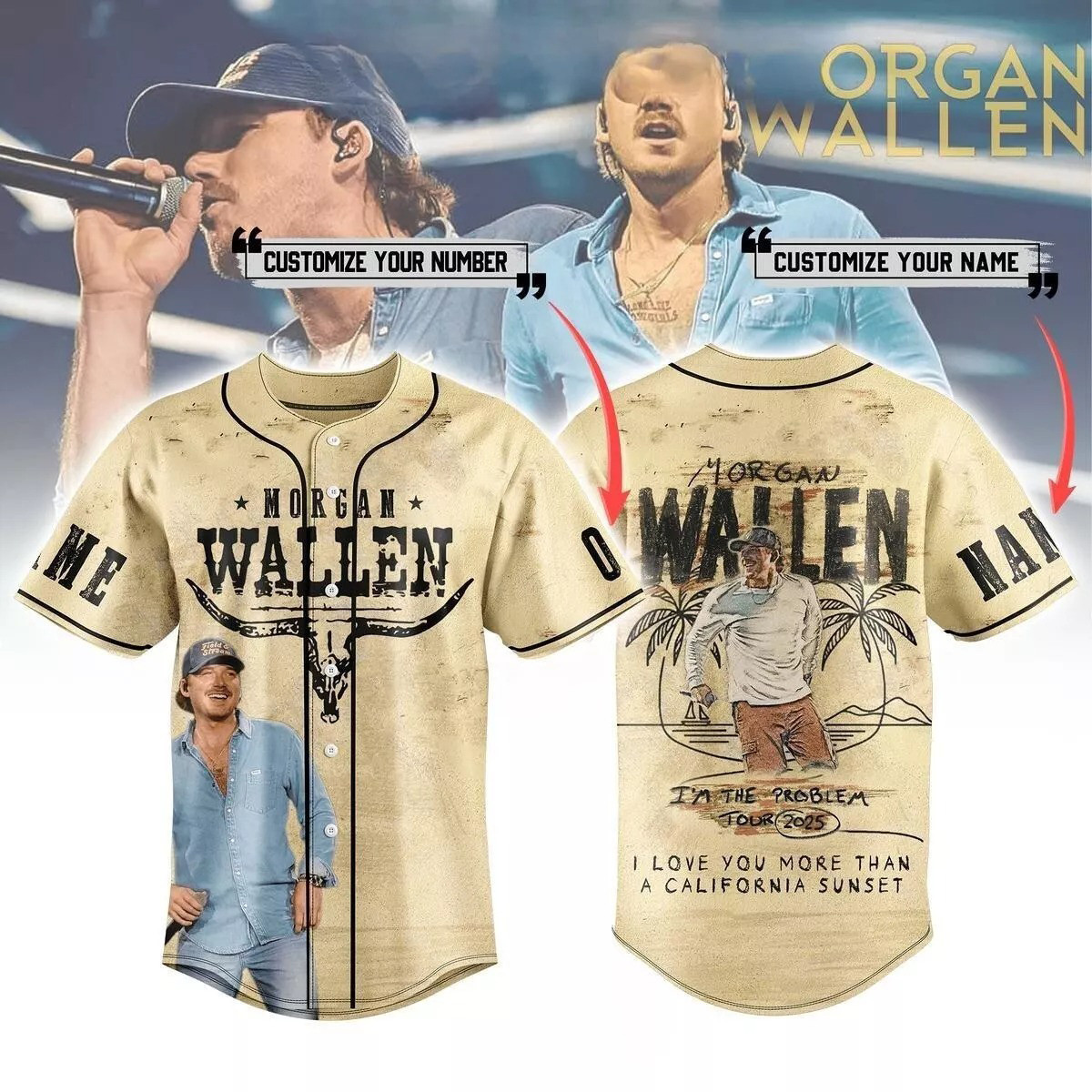 Personalized Morgan Wallen I'm The Problem Tour 2025 Baseball Jersey Gift For Fans