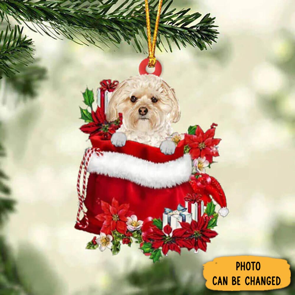 Personalized Morkie In Gift Bag Christmas Ornament Cozy Christmas Ornament Decoration