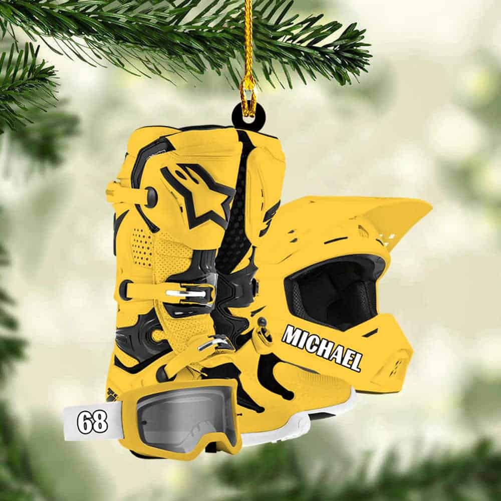 Personalized Motocross Boots And Helmet Personalized Custom Acrylic Ornament Gift For Dirt Bike Riders