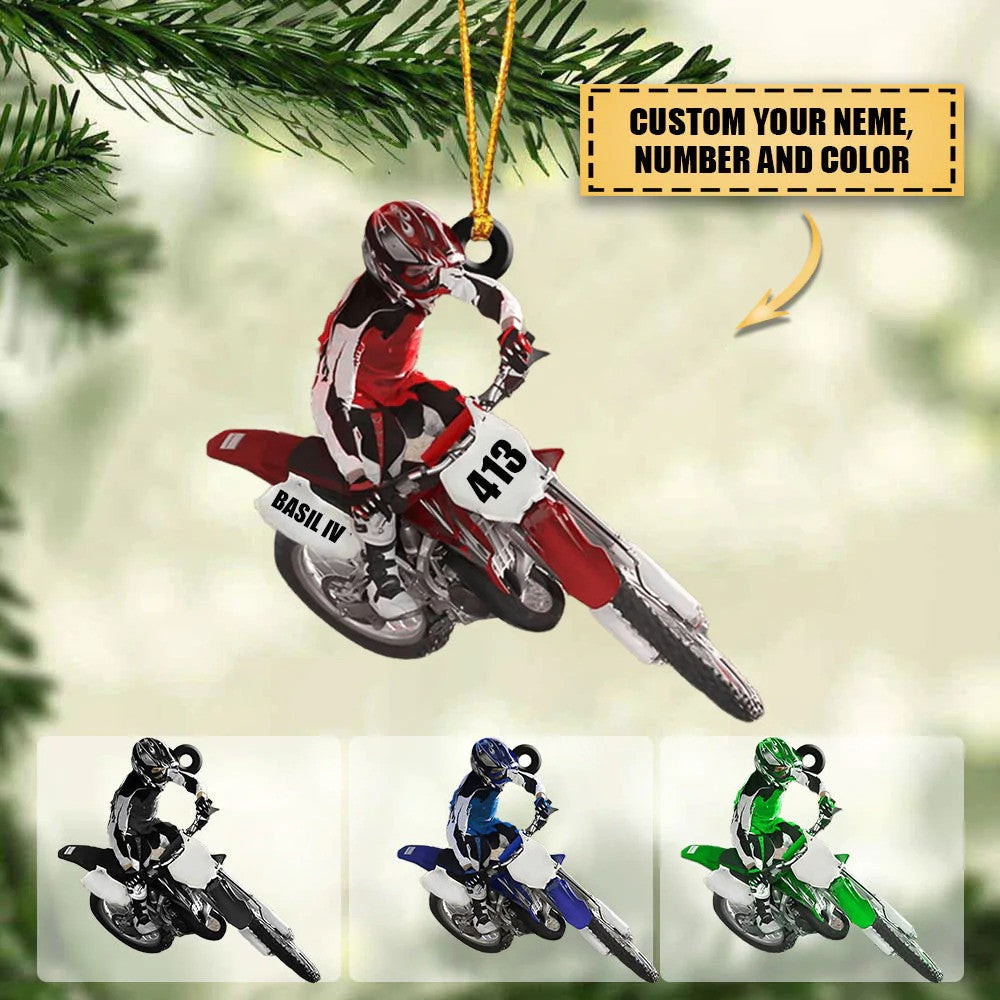 Personalized Motocross Dirt Bike Christmas Ornament Custom Name and Number Motocross Ornament