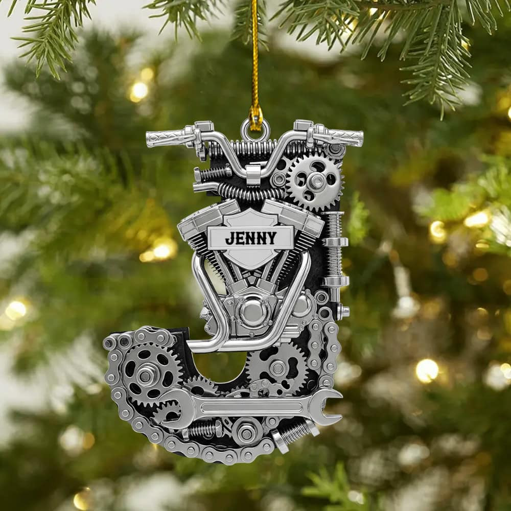 Personalized Motorcycle Engine Initial Letter Alphabet Custom Flat Acrylic Ornament Gift For Bikers