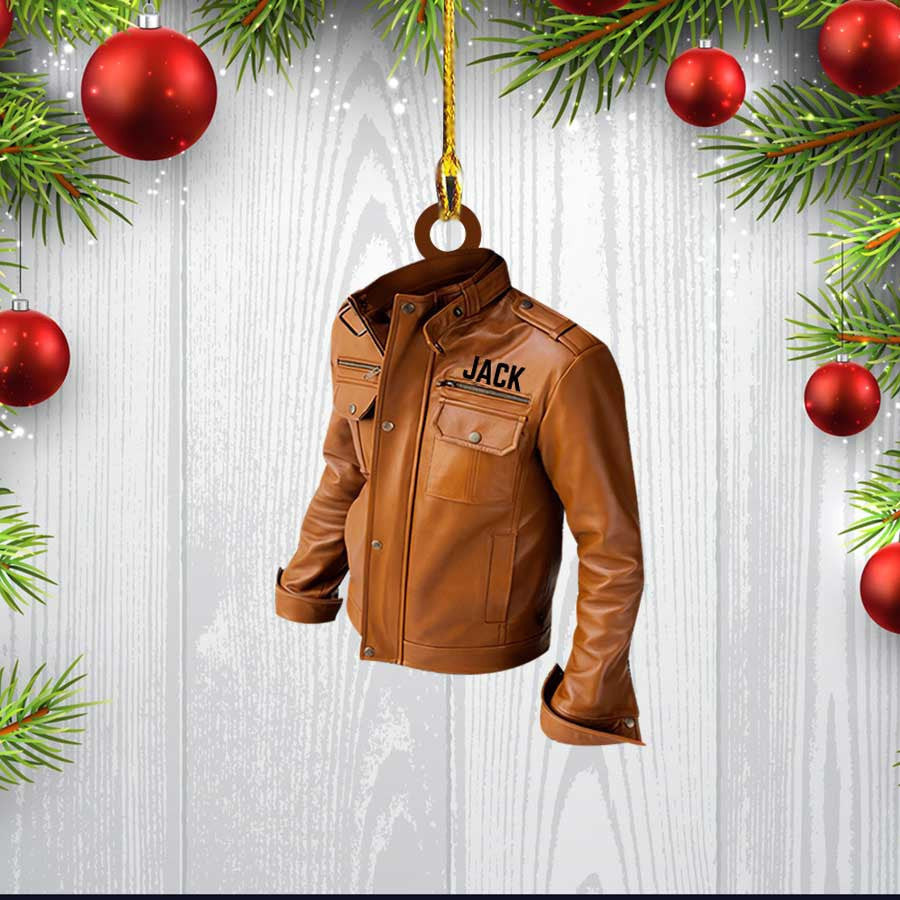 Personalized Motorcycle Leather Jacket Ornament Custom Name Flat Acrylic Ornament for Motorcycle Lover