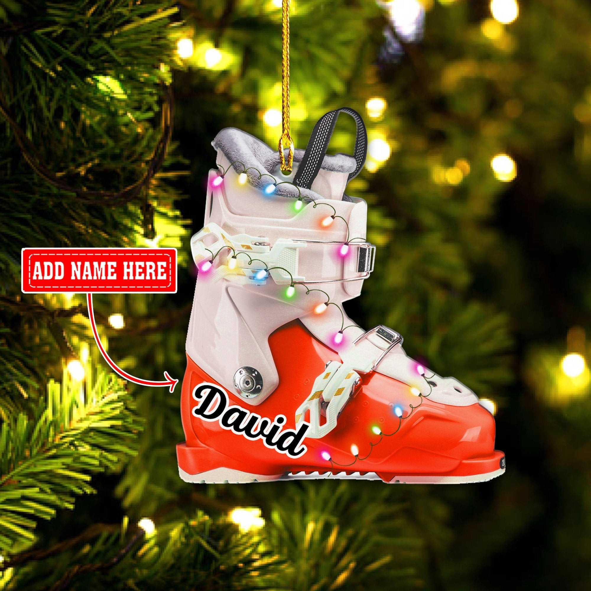 Personalized Multi Color Skiing Boot Christmas Acrylic Ornaments 2D Flat Ornament for Snowboarding Lover