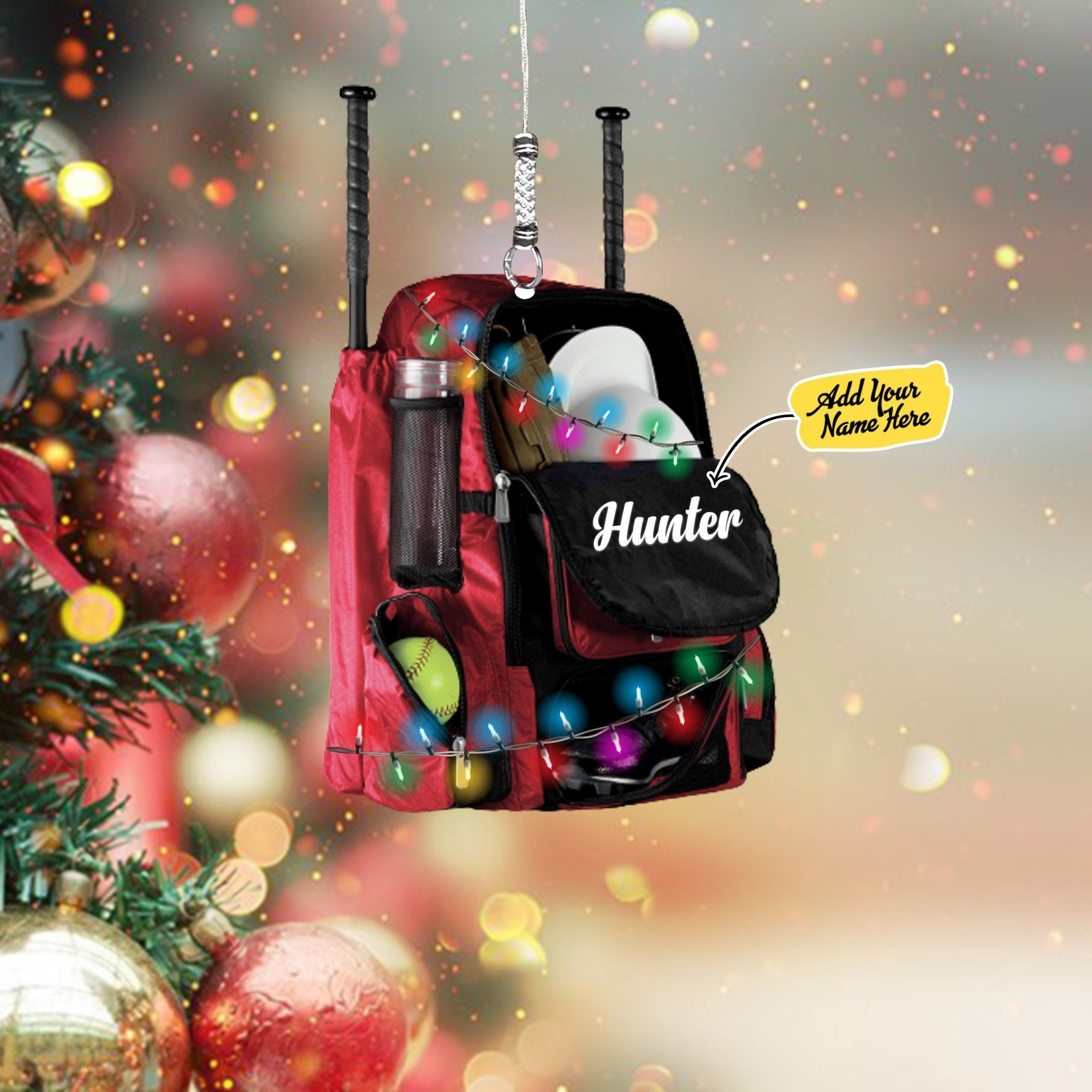 Personalized Multi Color Softball Bag Christmas Acrylic Ornaments 2D Flat Ornament for Softball Players
