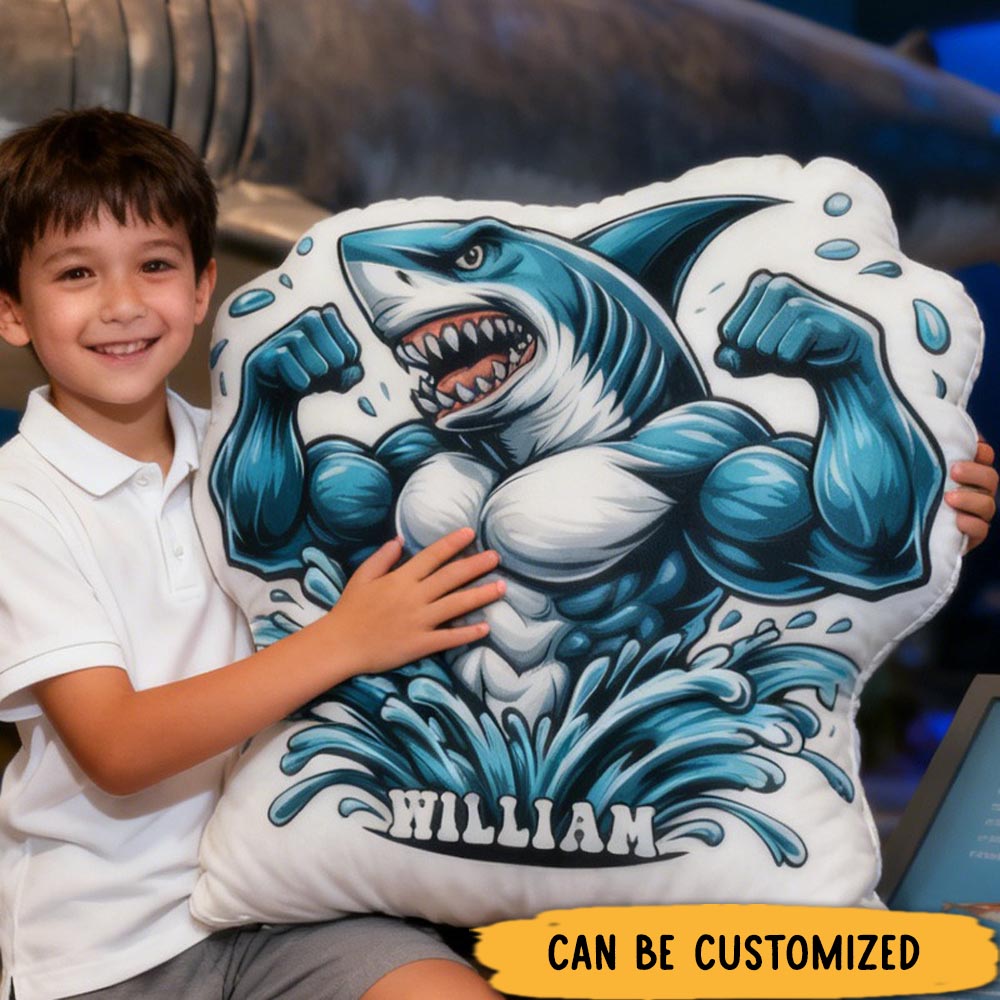 Personalized Muscle Shark Throw Pillow Graphic 3D Print Trainer Fitness Planner Decoration Letter Pillow Exercise Sport Gym Sublimation Design Lift Heavy Shit Gym Rat Weightlifting Pillow for Kids Gym Lovers