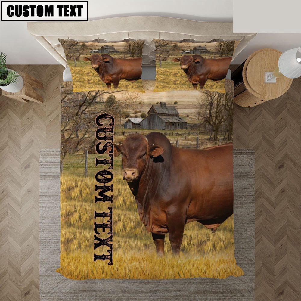 Personalized Name Beefmaster Cattle On The Farm Bedding Set Couple Gifts