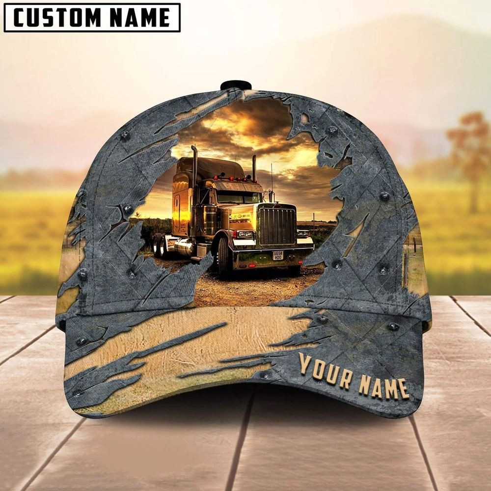 Personalized Name Black Truck And Sunset Trucker Classic Cap 2024 Farmer Baseball Cap