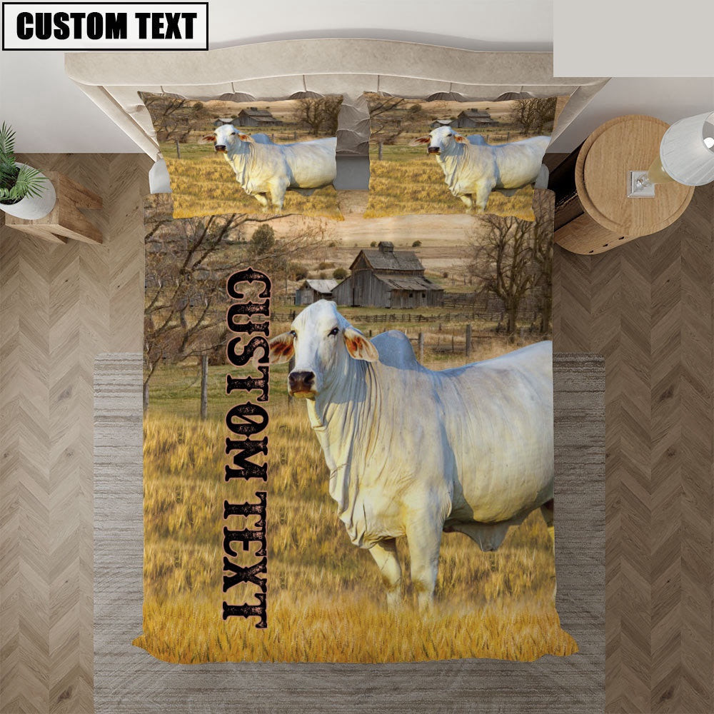 Personalized Name Brahman Cattle On The Farm Bedding Set Couple Gifts