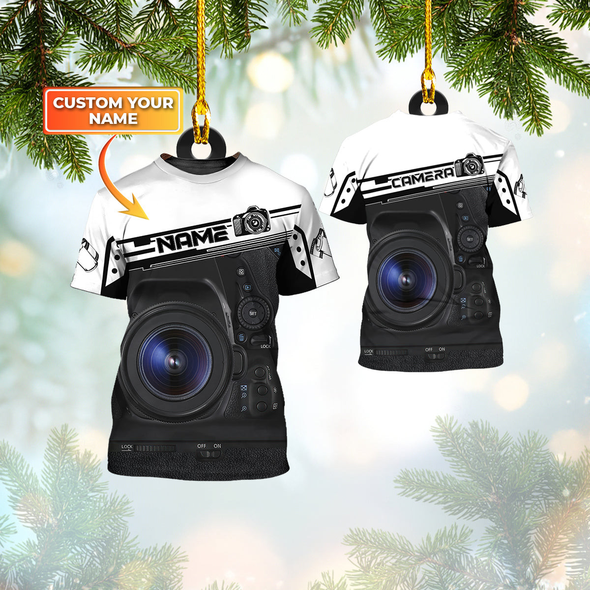 Personalized Name Camera Shirt Shaped Christmas Ornament Gift for Photographer