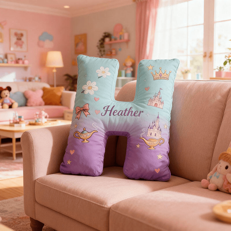 Personalized Name Castle Pattern Pillow Pink Sofa Living Room Gift For Little Girls