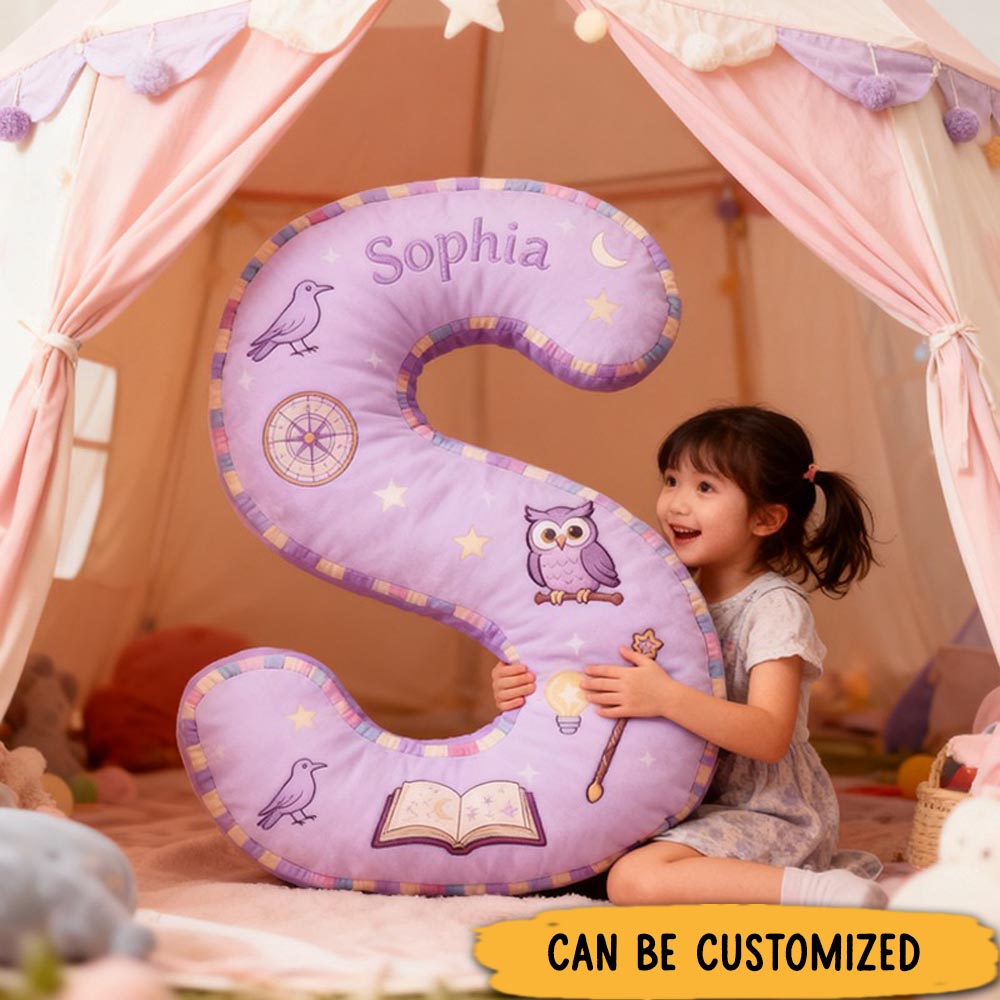 Personalized Name Christmas Gift Pillow with Owl Wand Compass Book Stars and Enchanted Design Graphic 3D Print Pillow