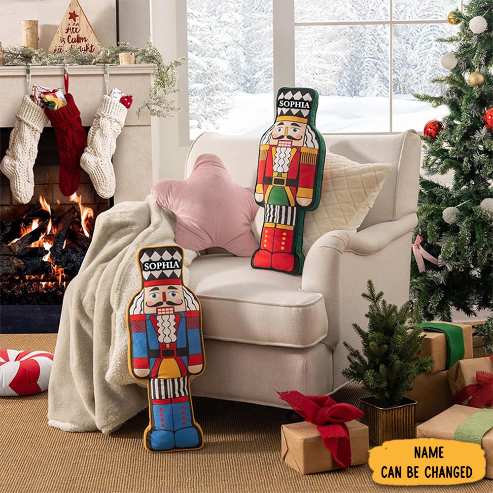 Personalized Name Custom Kids Gift Christmas Classic Soldier Red Green Festive Soft Decorative Graphic 3d Print Pillow