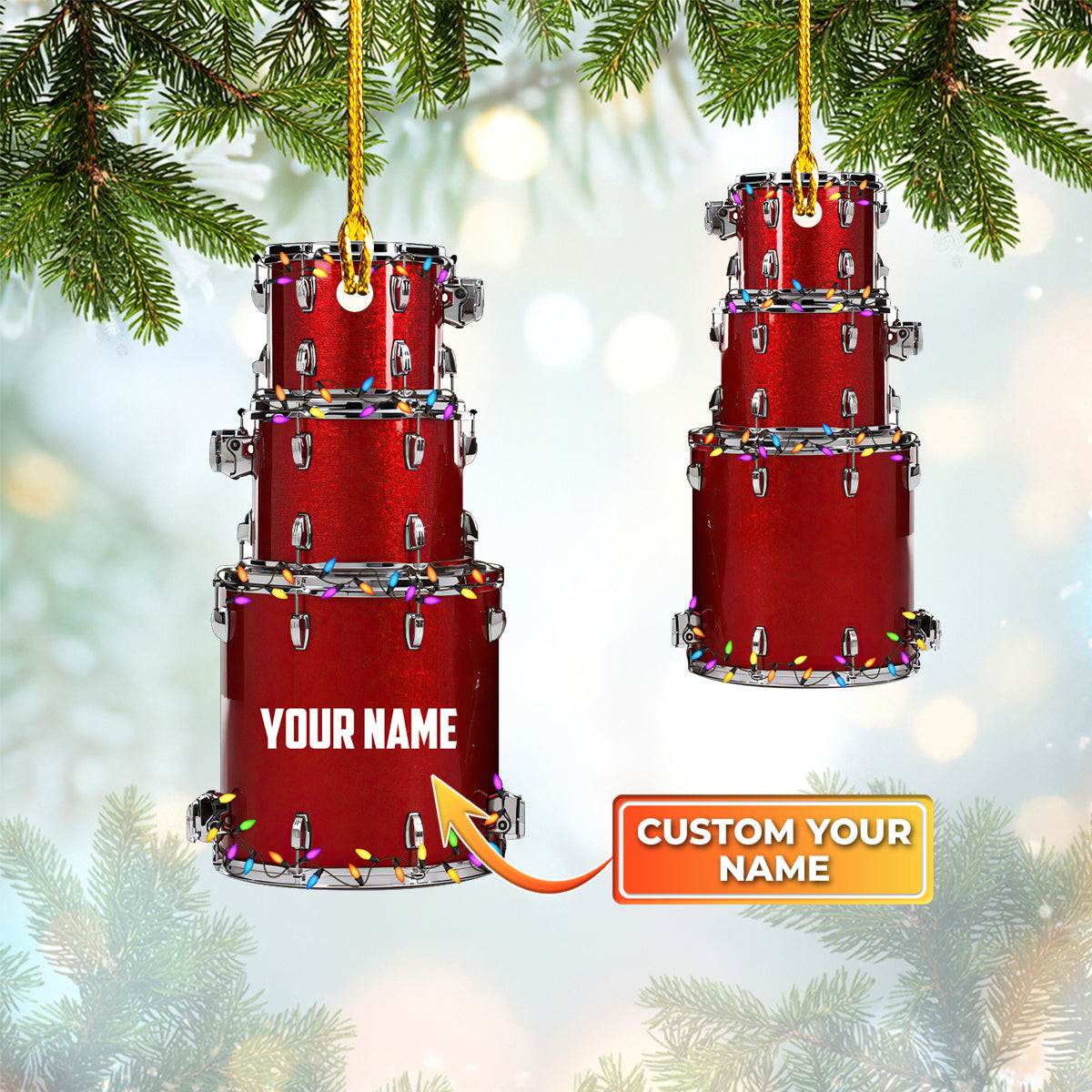 Personalized Name Drum Shaped Ornament Drummer Christmas Drum Set Shaped Ornament