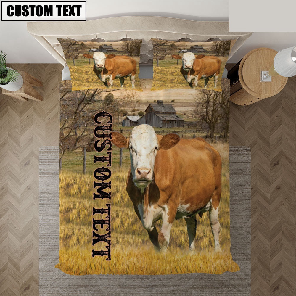 Personalized Name Fleckvieh Cattle On The Farm Bedding Set Couple Gifts
