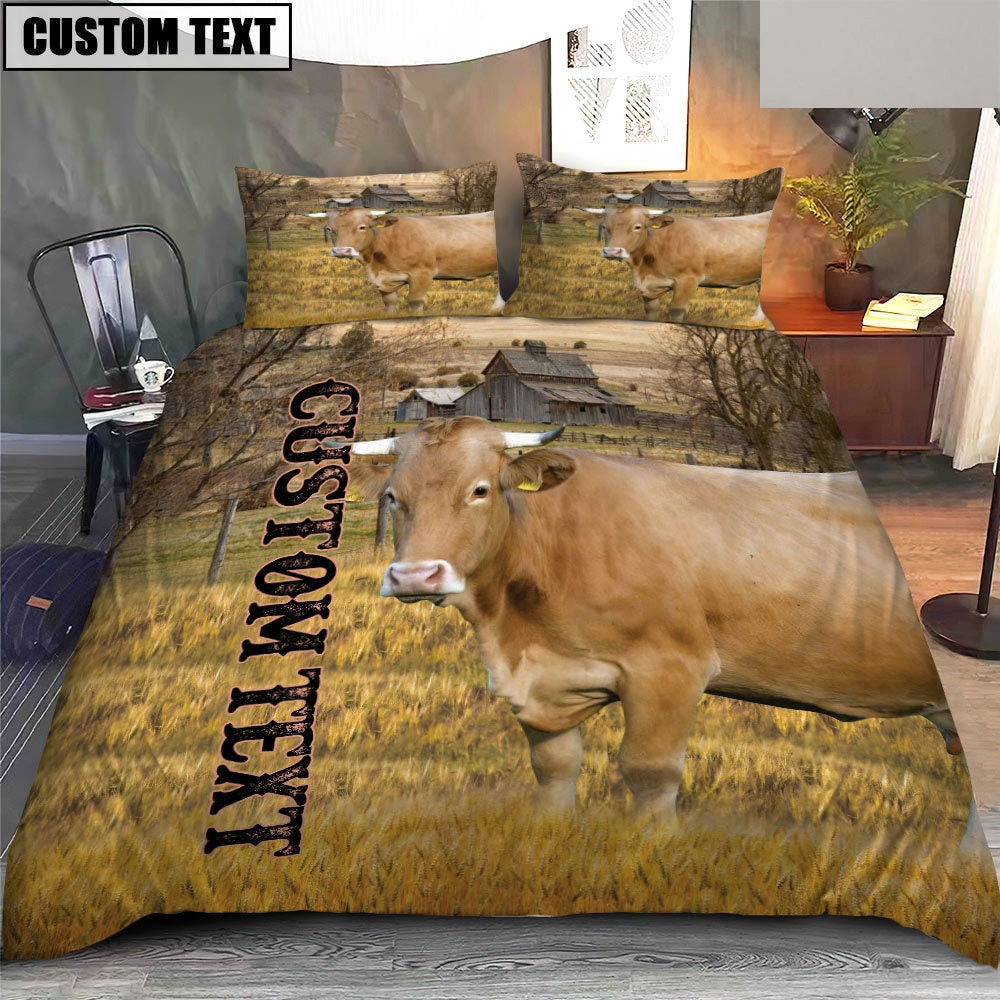 Personalized Name Gelbvieh Cattle On The Farm Bedding Set Couple Gifts