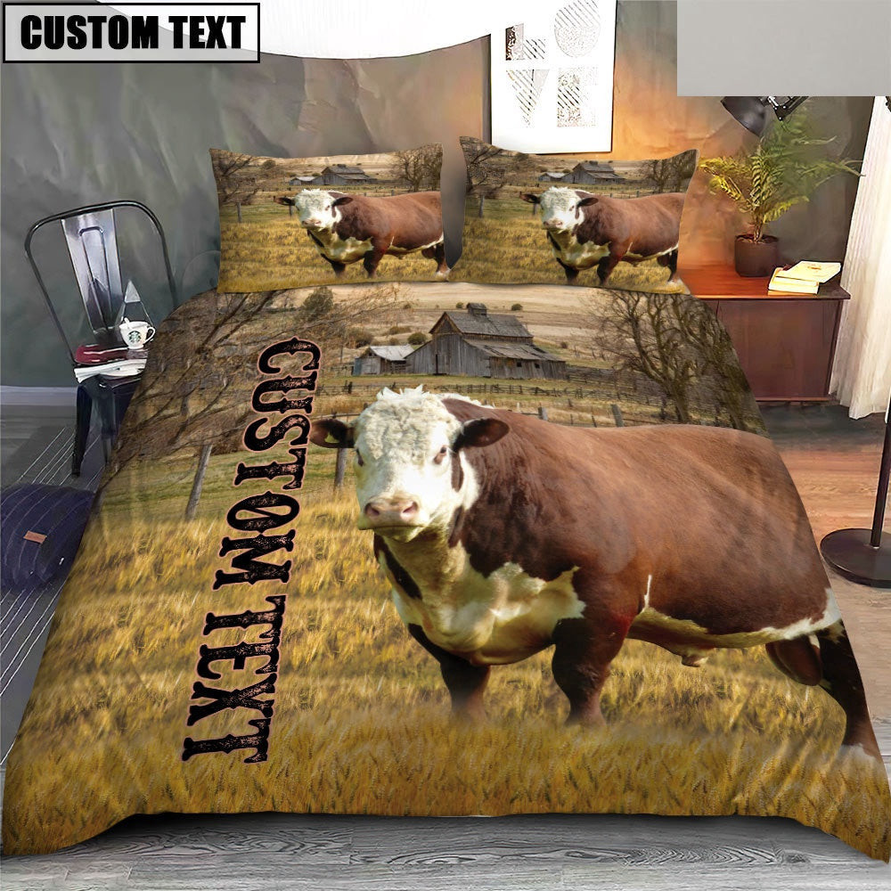 Personalized Name Hereford Cattle On The  Farm Bedding Set Couple Gifts