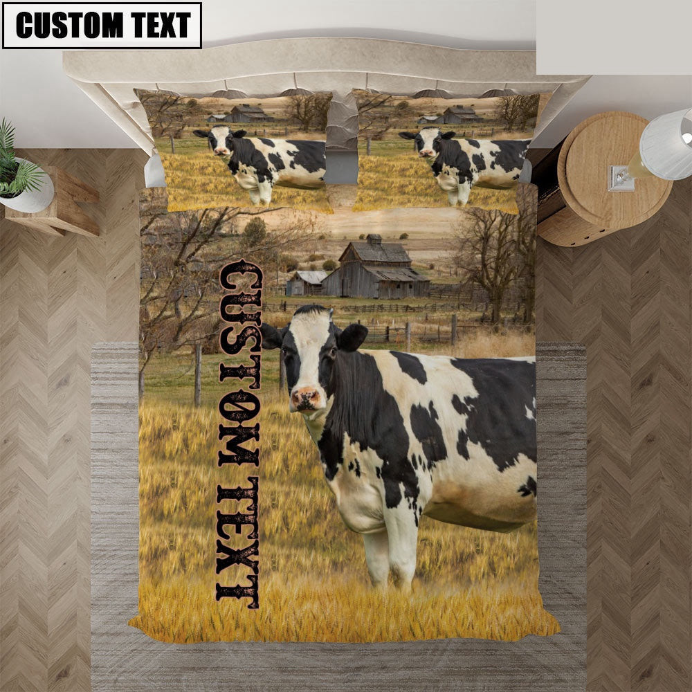 Personalized Name Holstein Cattle On The Farm Bedding Set Couple Gifts