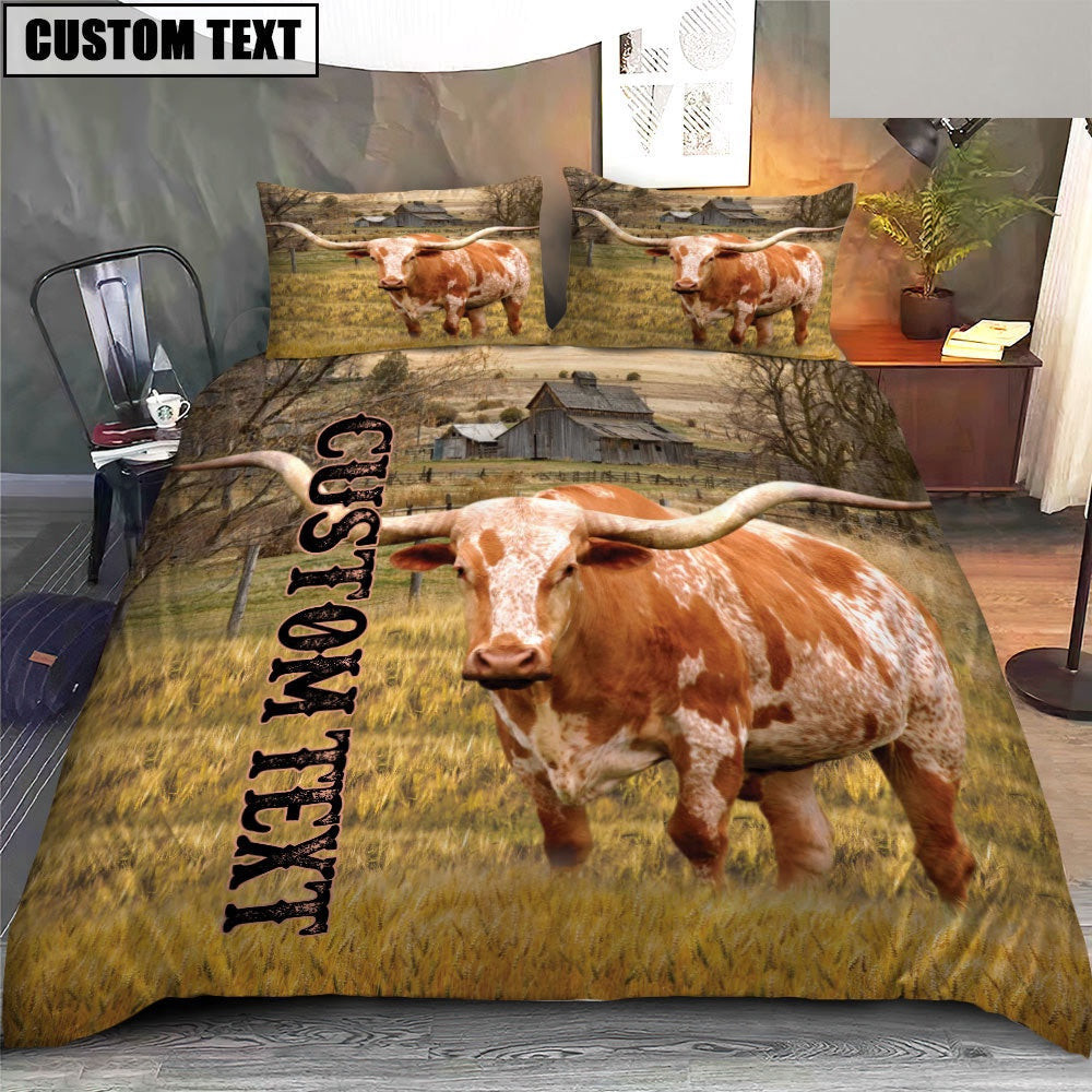 Personalized Name Longhorn Cattle On The Farm Bedding Set Couple Gifts