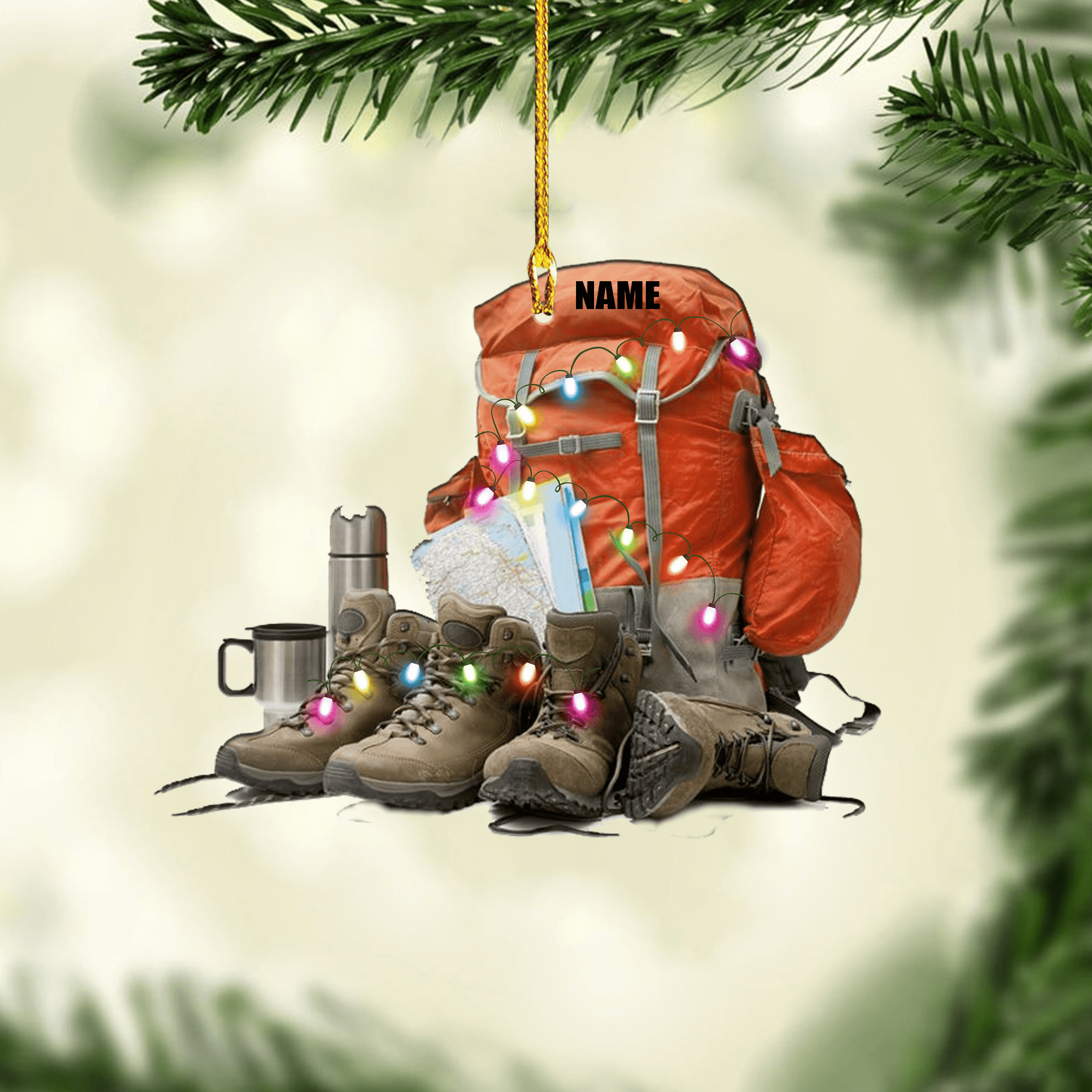 Personalized Name Multi Color Hiking Backpack Christmas Ornaments Gift for Hiking Lovers