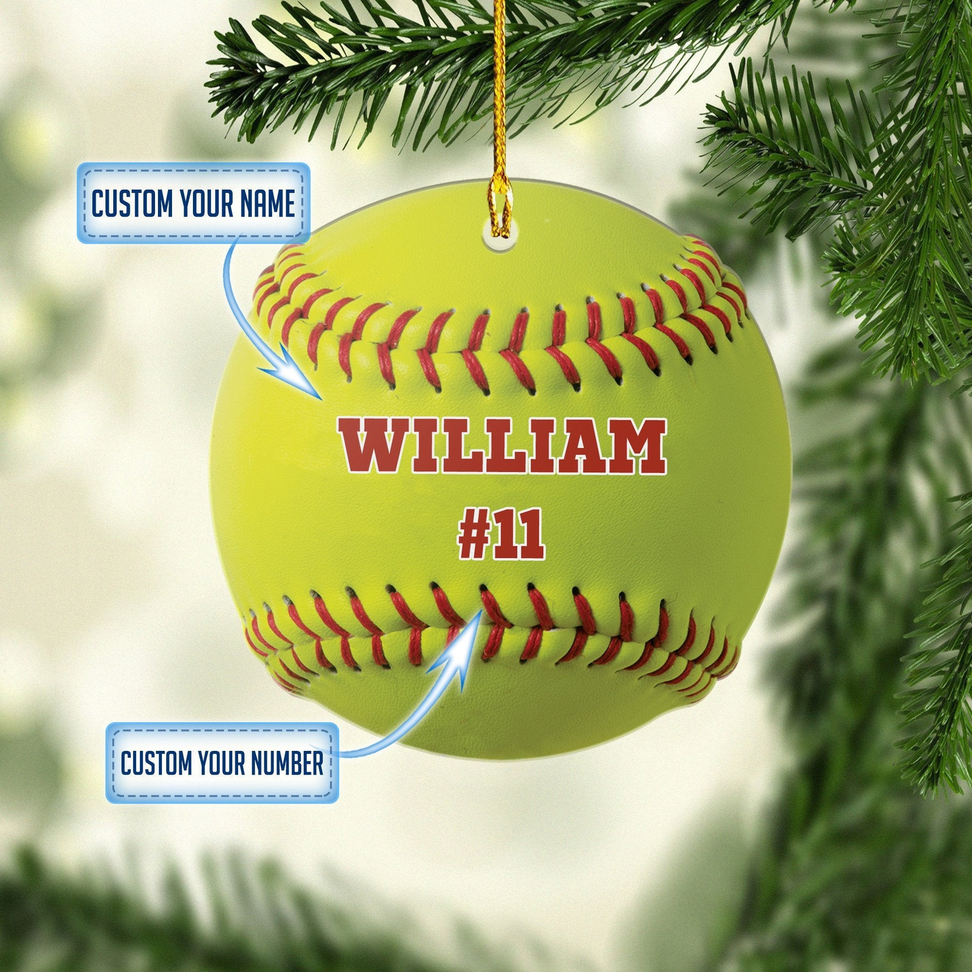 Personalized Name Number Softball Ball Christmas Ornaments Gift for Softball Player
