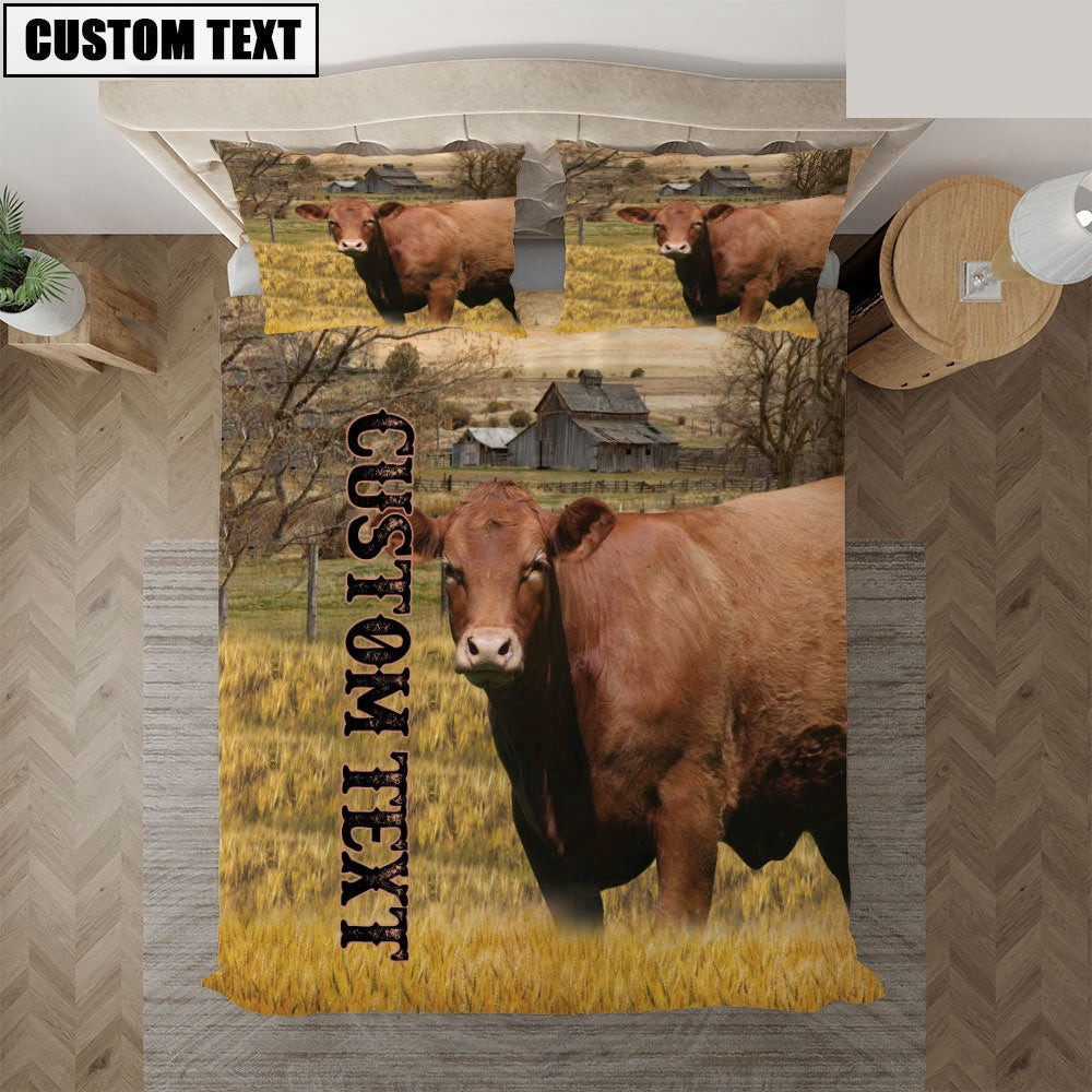 Personalized Name Red Angus Cattle On The Farm Bedding Set Couple Gifts