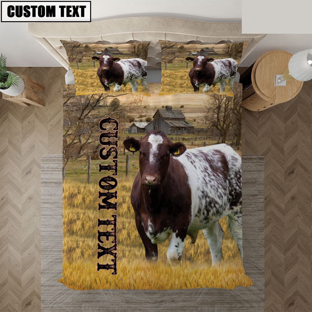 Personalized Name Shorthorn Cattle On The  Farm Bedding Set Couple Gifts
