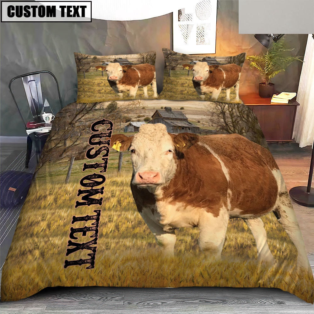 Personalized Name Simmental Cattle On The Farm Bedding Set Couple Gifts