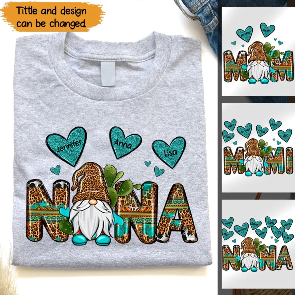 Personalized Nana Gnome Heart Kid Name T-Shirt Mother's Day Shirt Gifts For Mother In Law