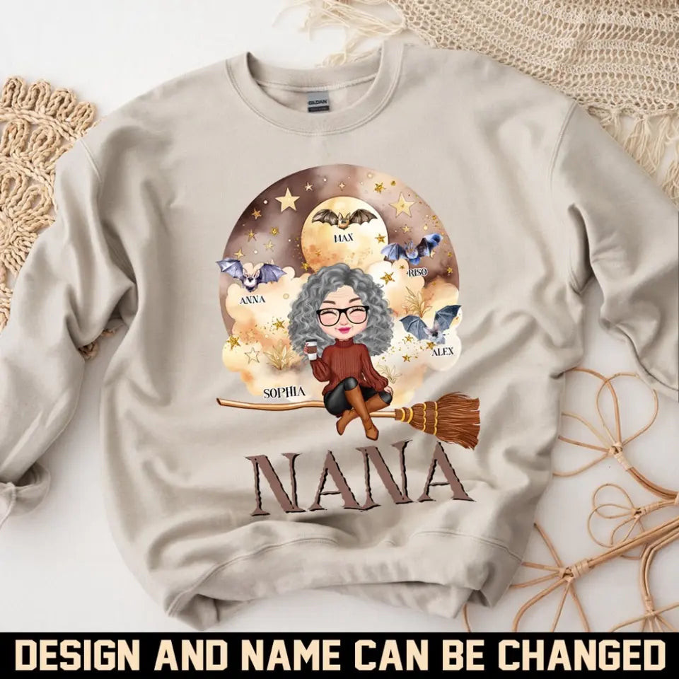 Personalized Nana Grandma Bats With Kid Name Halloween Gift Sweater Mother's Day Gifts For Elderly